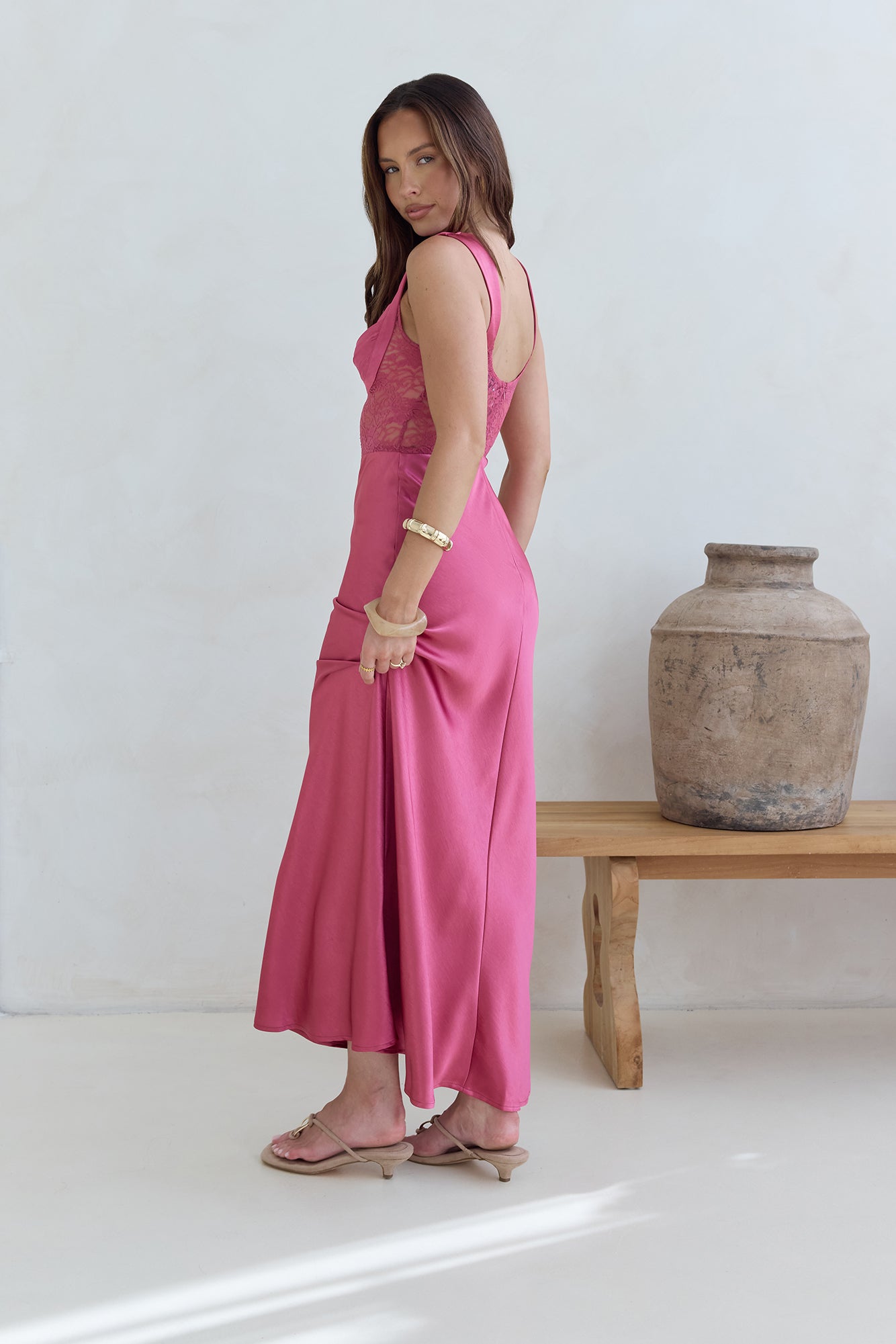 Milos Crepe Midi Dress in Rose