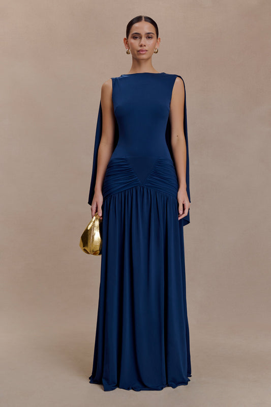 Navy Emory Jersey Cape Maxi Dress