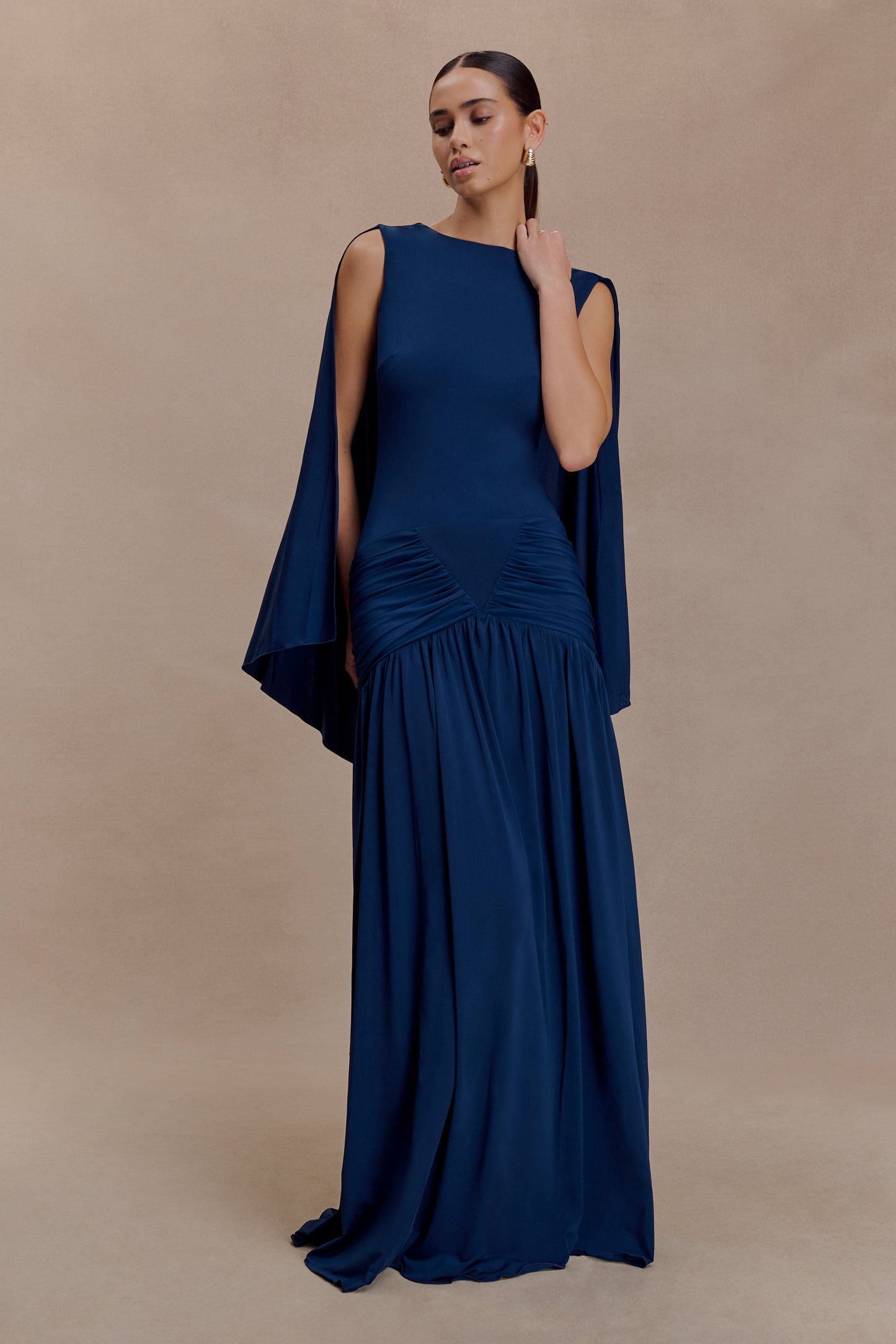 Navy Emory Jersey Cape Maxi Dress