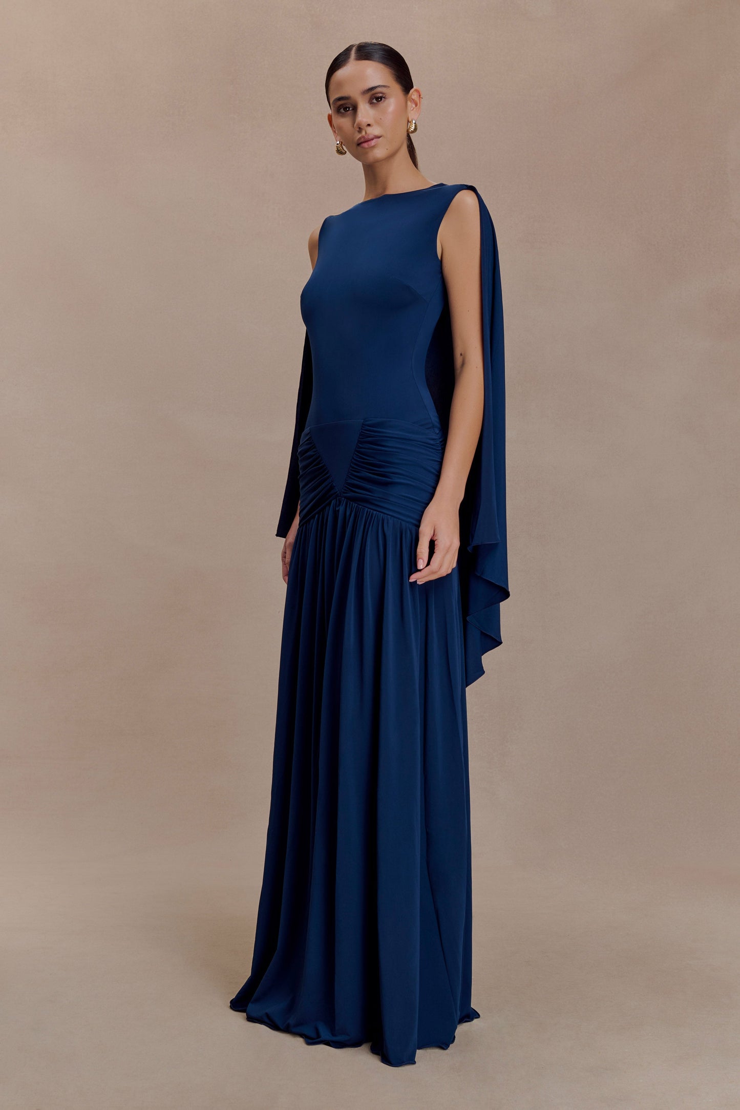 Navy Emory Jersey Cape Maxi Dress