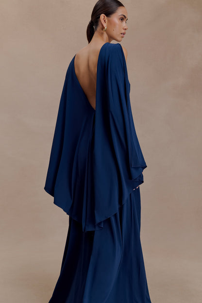 Navy Emory Jersey Cape Maxi Dress