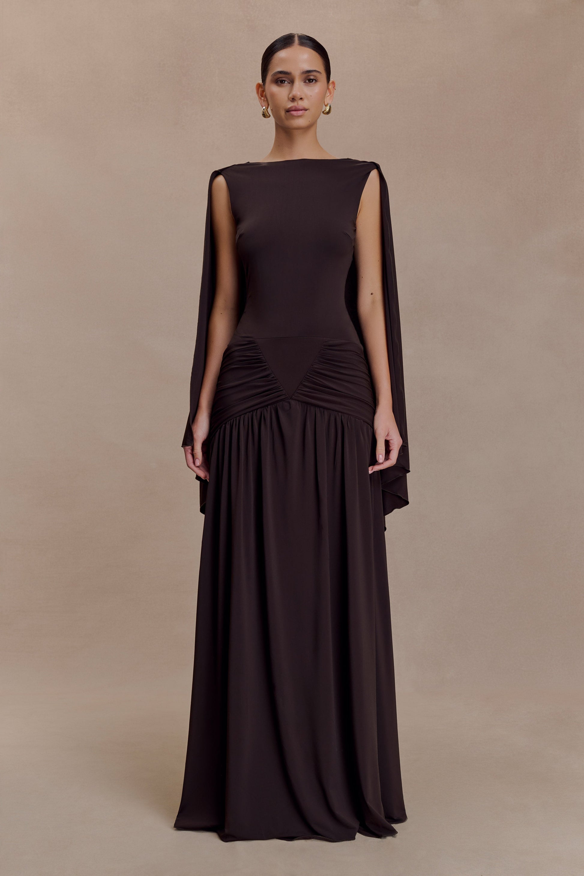 Chocolate Emory Jersey Cape Maxi Dress
