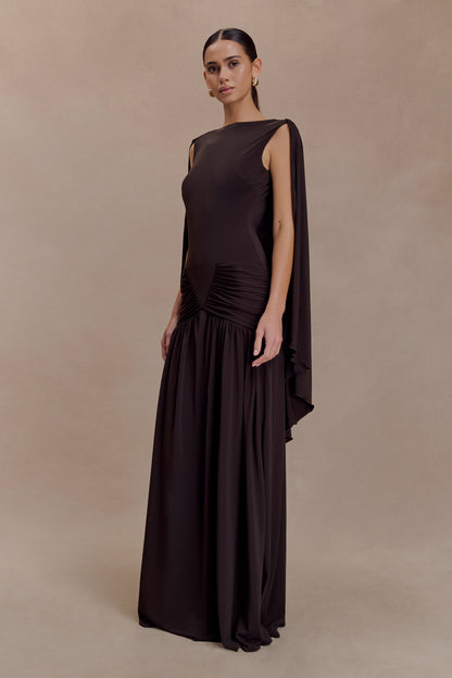 Chocolate Emory Jersey Cape Maxi Dress