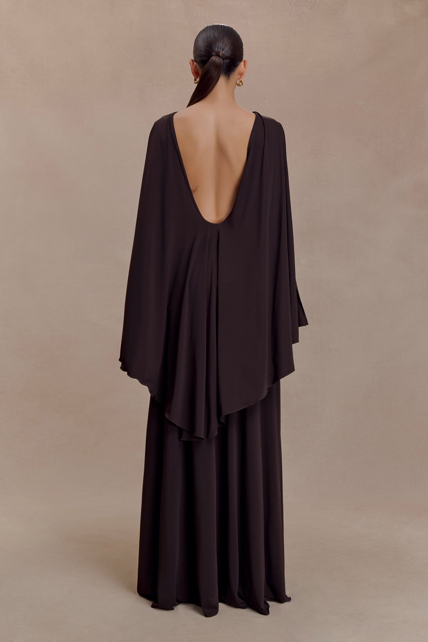 Chocolate Emory Jersey Cape Maxi Dress