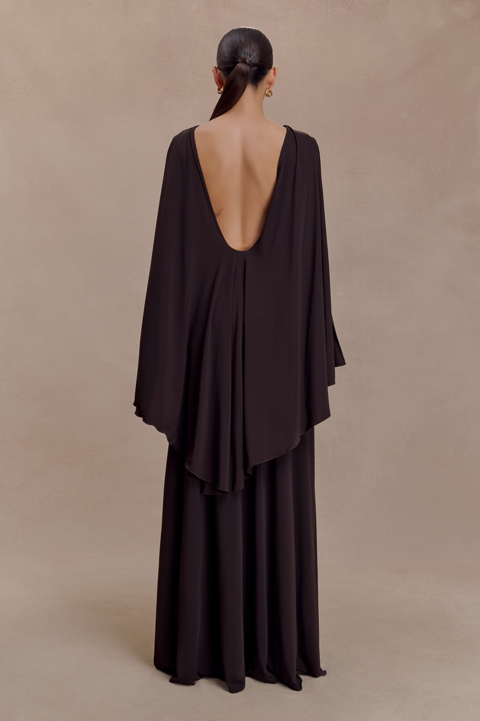 Chocolate Emory Jersey Cape Maxi Dress