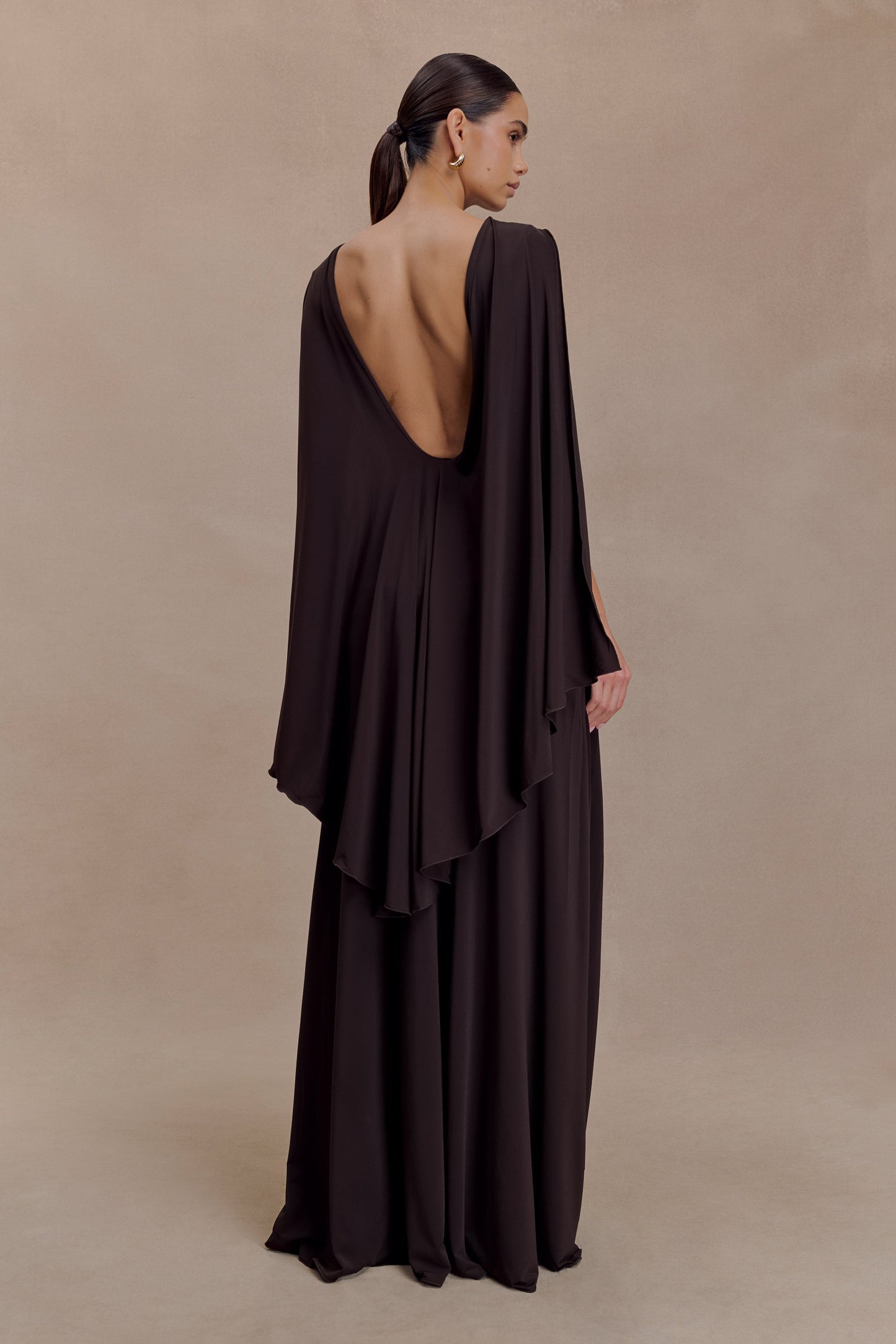 Chocolate Emory Jersey Cape Maxi Dress
