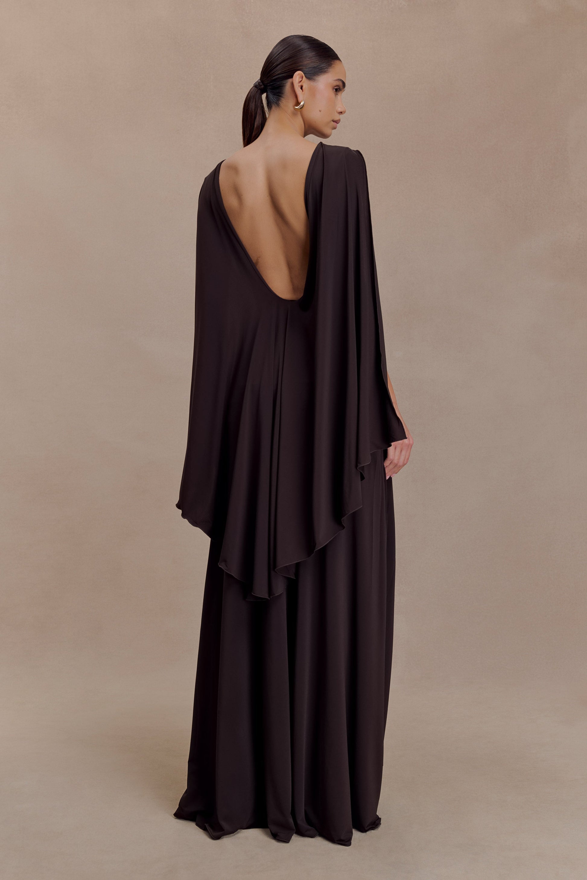 Chocolate Emory Jersey Cape Maxi Dress