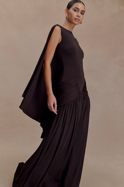 Chocolate Emory Jersey Cape Maxi Dress