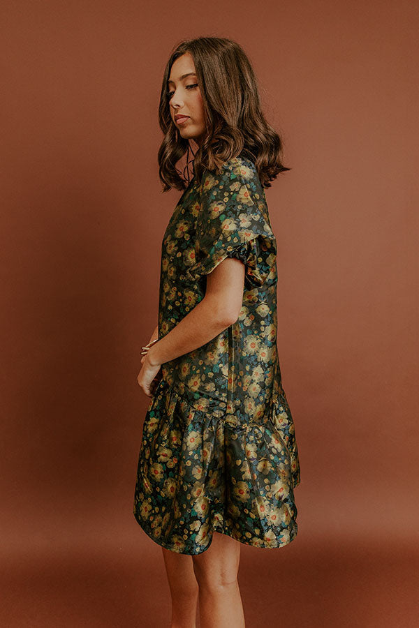 black Ophelia Floral Jacquard Mini Dress