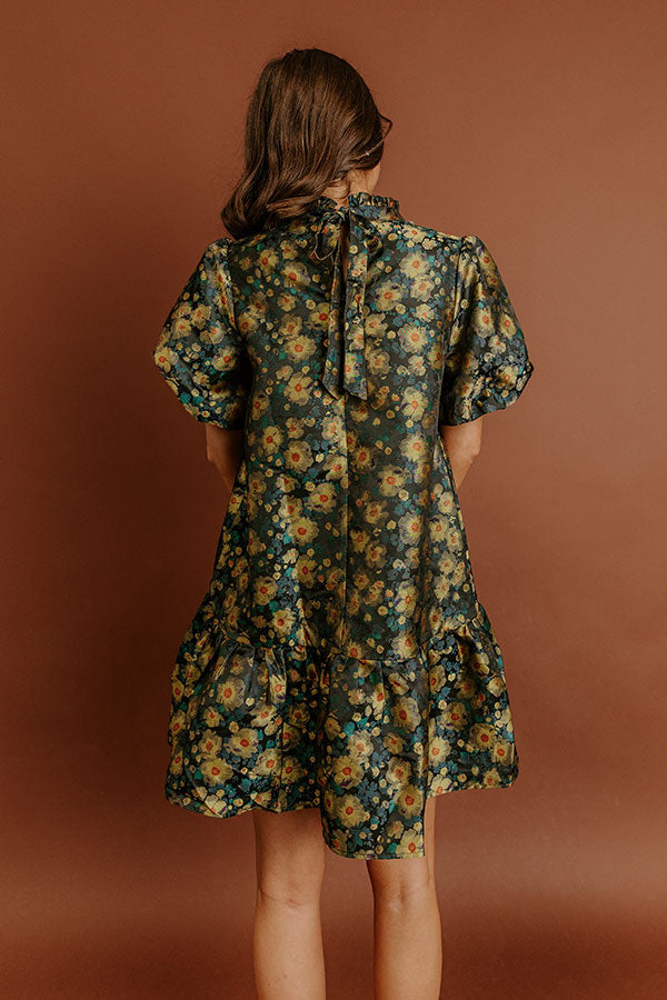 black Ophelia Floral Jacquard Mini Dress