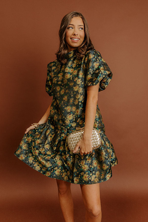 black Ophelia Floral Jacquard Mini Dress