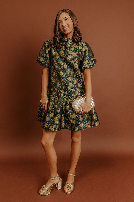 black Ophelia Floral Jacquard Mini Dress
