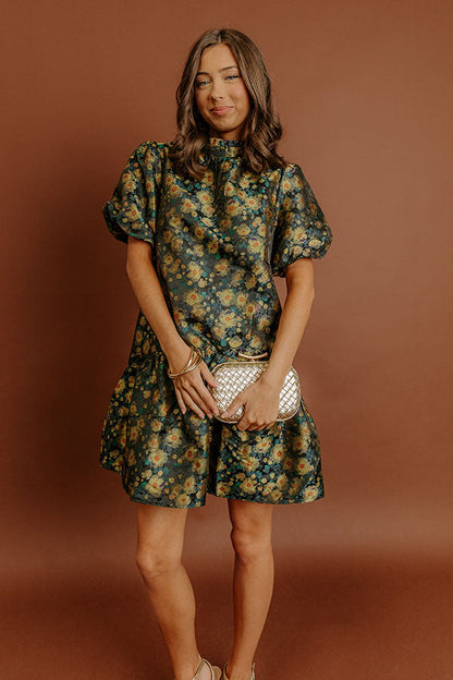 black Ophelia Floral Jacquard Mini Dress
