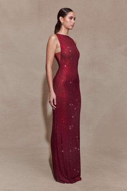 Wine Magnolia Diamante Sleeveless Maxi Dress in Chocolate