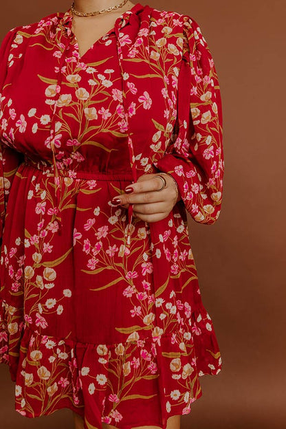 Red Curves Margot Floral Mini Dress in Red
