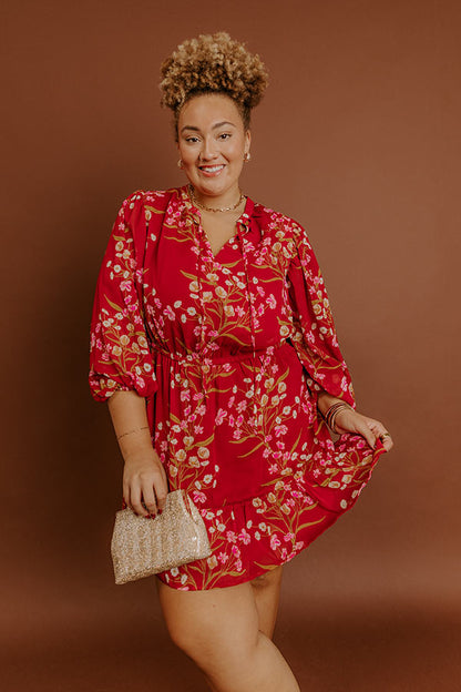 Red Curves Margot Floral Mini Dress in Red