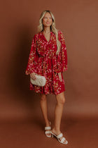 Margot Floral Mini Dress in Red