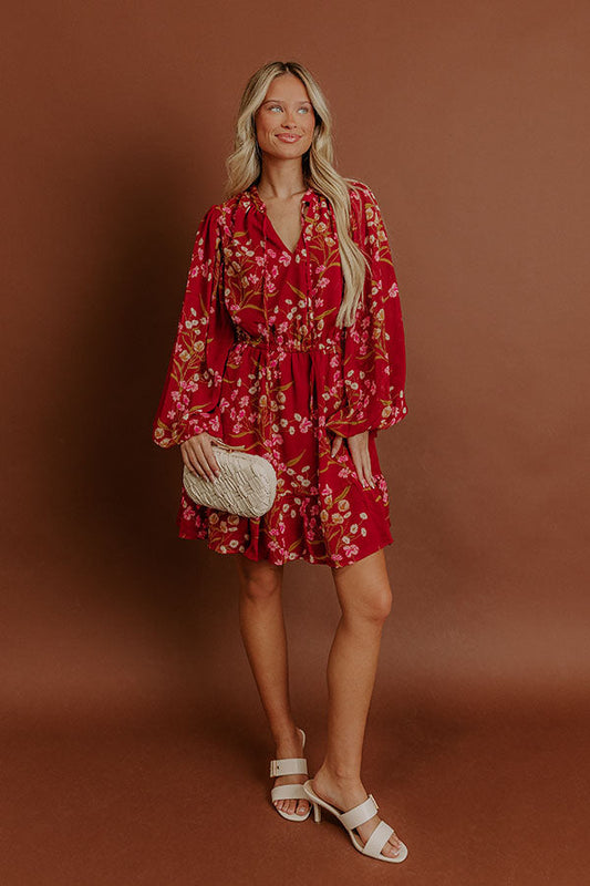 Red Margot Floral Mini Dress in Red