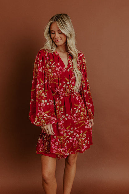 Red Margot Floral Mini Dress in Red