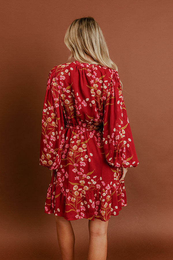 Red Margot Floral Mini Dress in Red