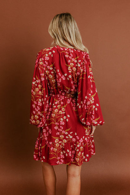 Red Margot Floral Mini Dress in Red