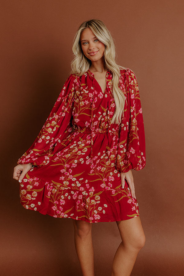 Red Margot Floral Mini Dress in Red