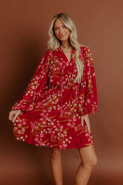 Red Margot Floral Mini Dress in Red