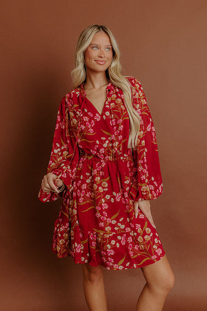 Red Margot Floral Mini Dress in Red