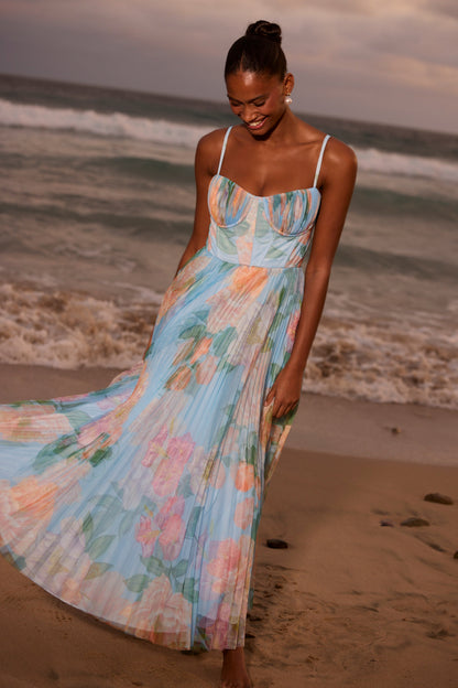 Sky/Multi Sandwashed Floral Amara Sandwashed Floral Gown