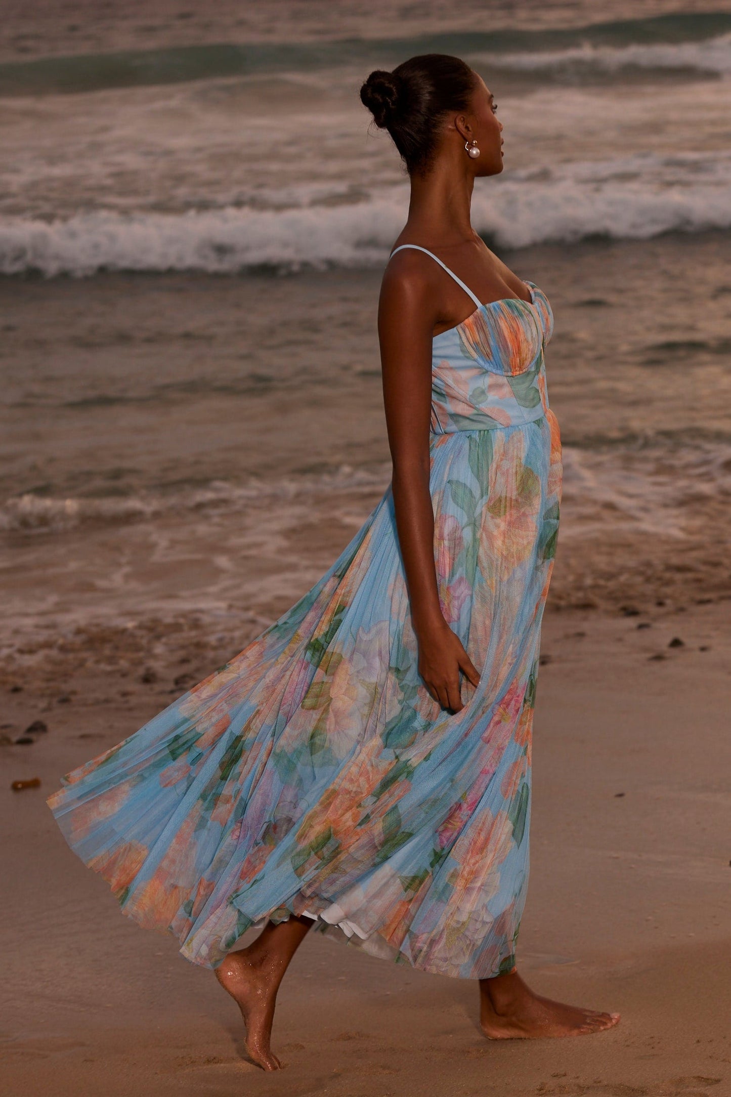 Sky/Multi Sandwashed Floral Amara Sandwashed Floral Gown