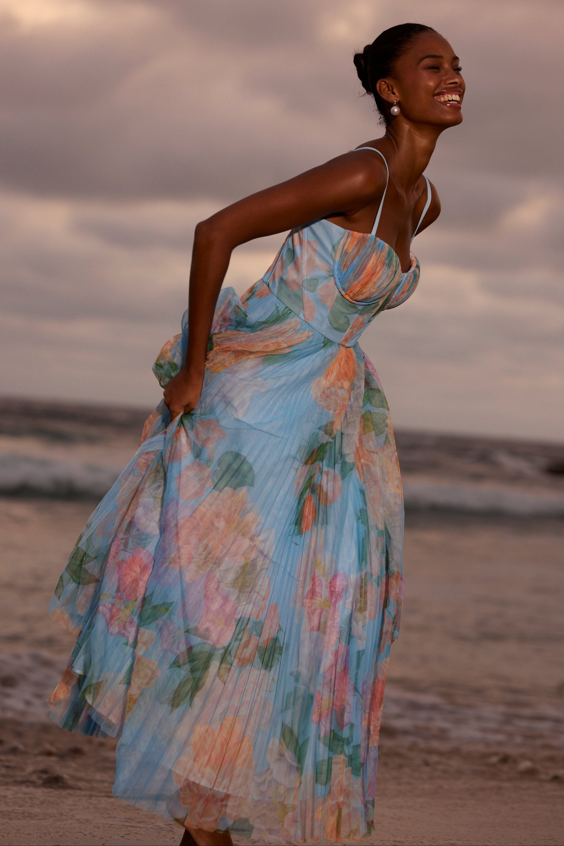 Sky/Multi Sandwashed Floral Amara Sandwashed Floral Gown