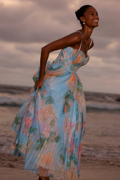 Sky/Multi Sandwashed Floral Amara Sandwashed Floral Gown