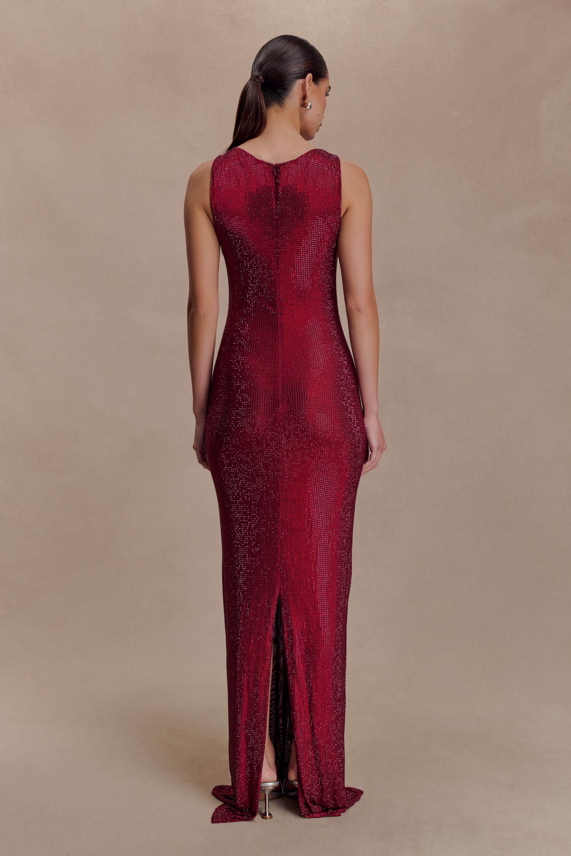 Wine Magnolia Diamante Sleeveless Maxi Dress in Chocolate