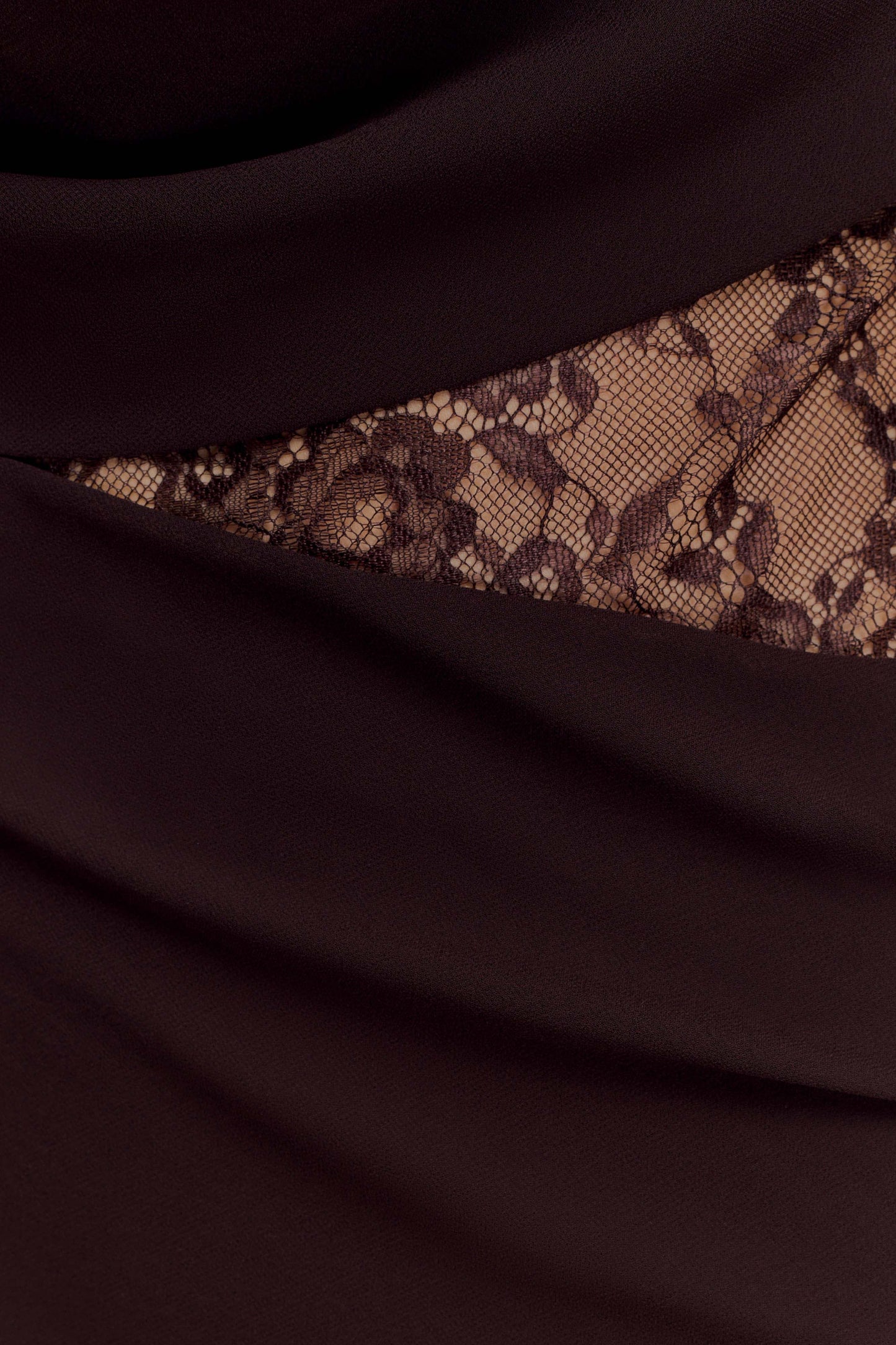 Cacao Brown Arra Chiffon & Lace Halter Maxi Dress