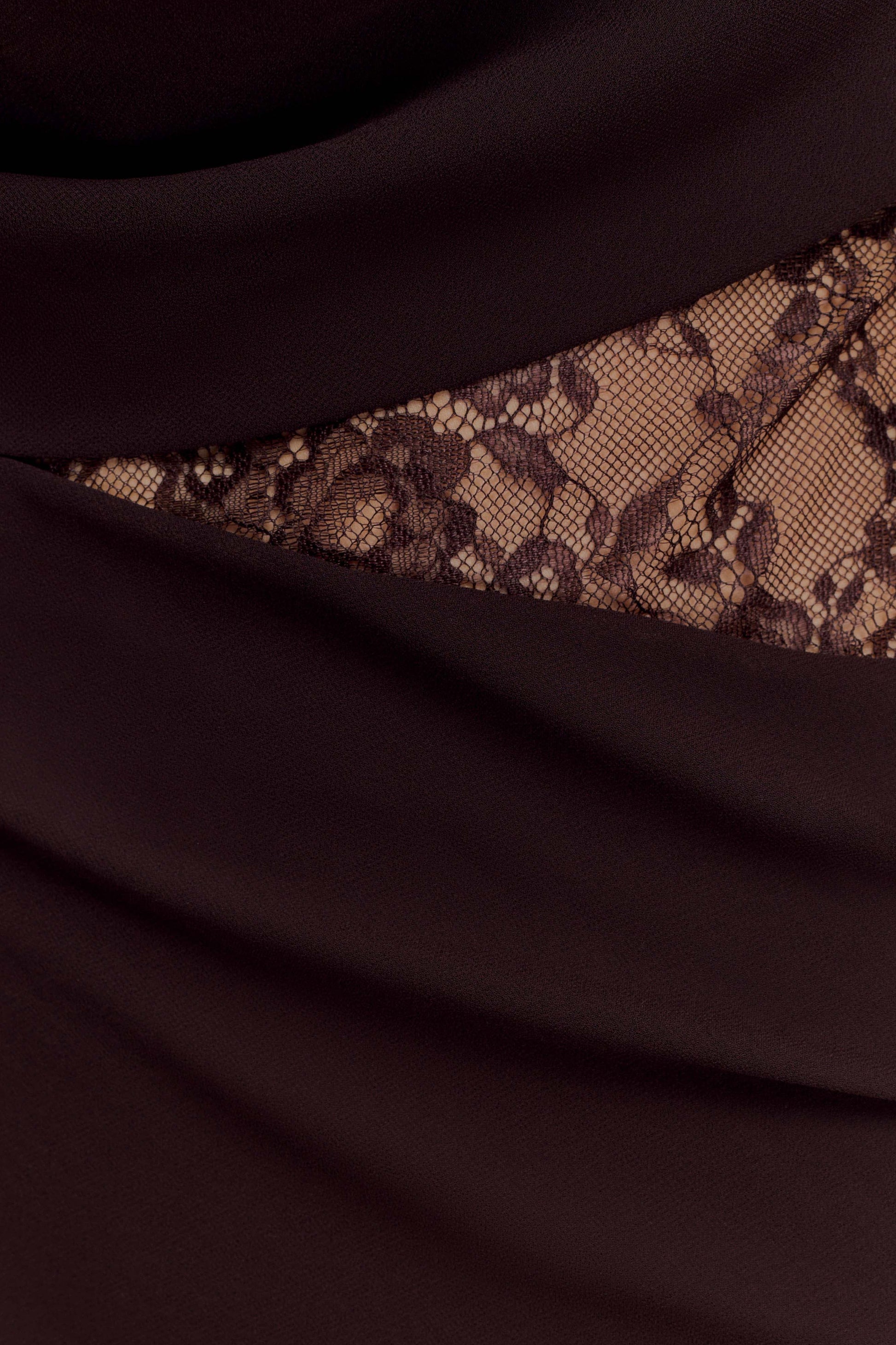 Cacao Brown Arra Chiffon & Lace Halter Maxi Dress