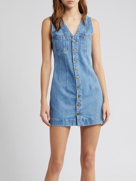 Frame Denim Dresses | Frame Denim Sleeveless Pocket Minidress | Color: Blue | Size: Xs
