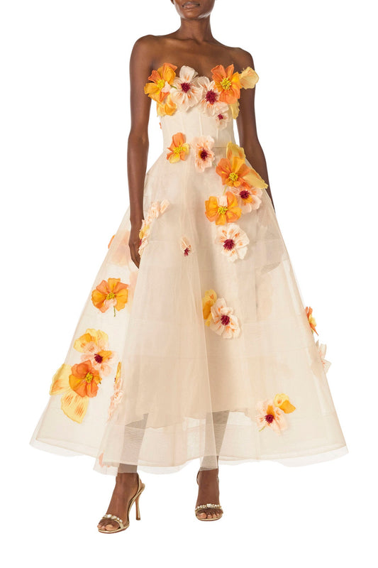 Length Dress Poppy Embroidered Tea-Length Dress