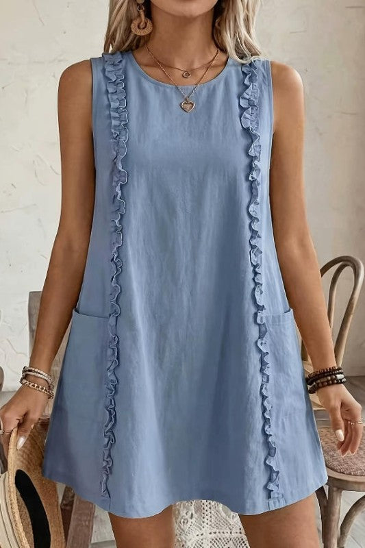 Pink Margot Ruffle Front Dress in Blue