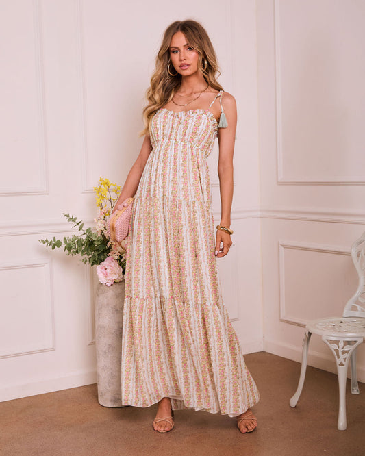 Pink Floral Arabella Tiered Floral Maxi Dress