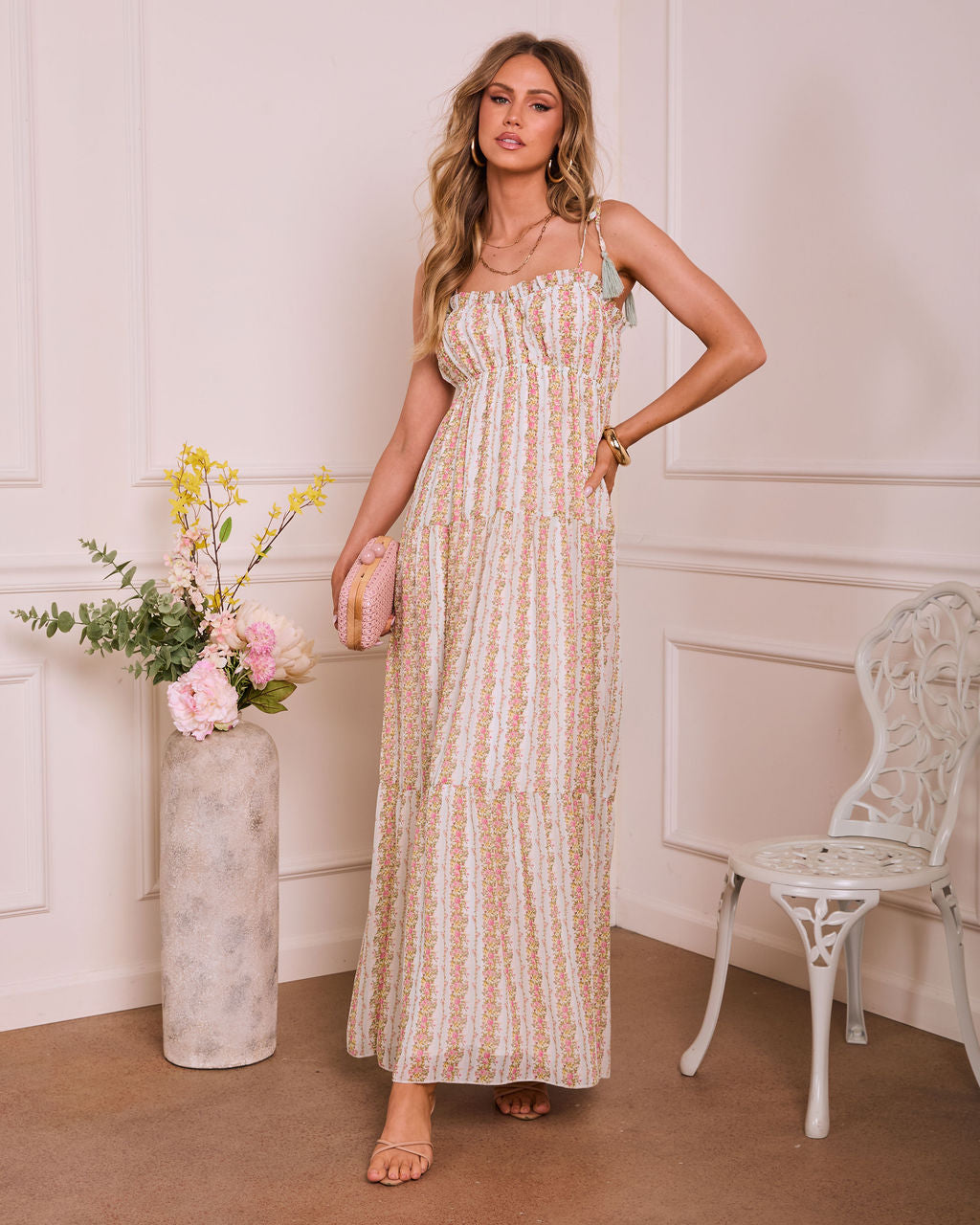 Yellow Multi Arabella Tiered Floral Maxi Dress