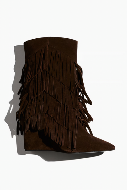 Fringe-trimmed suede boots
