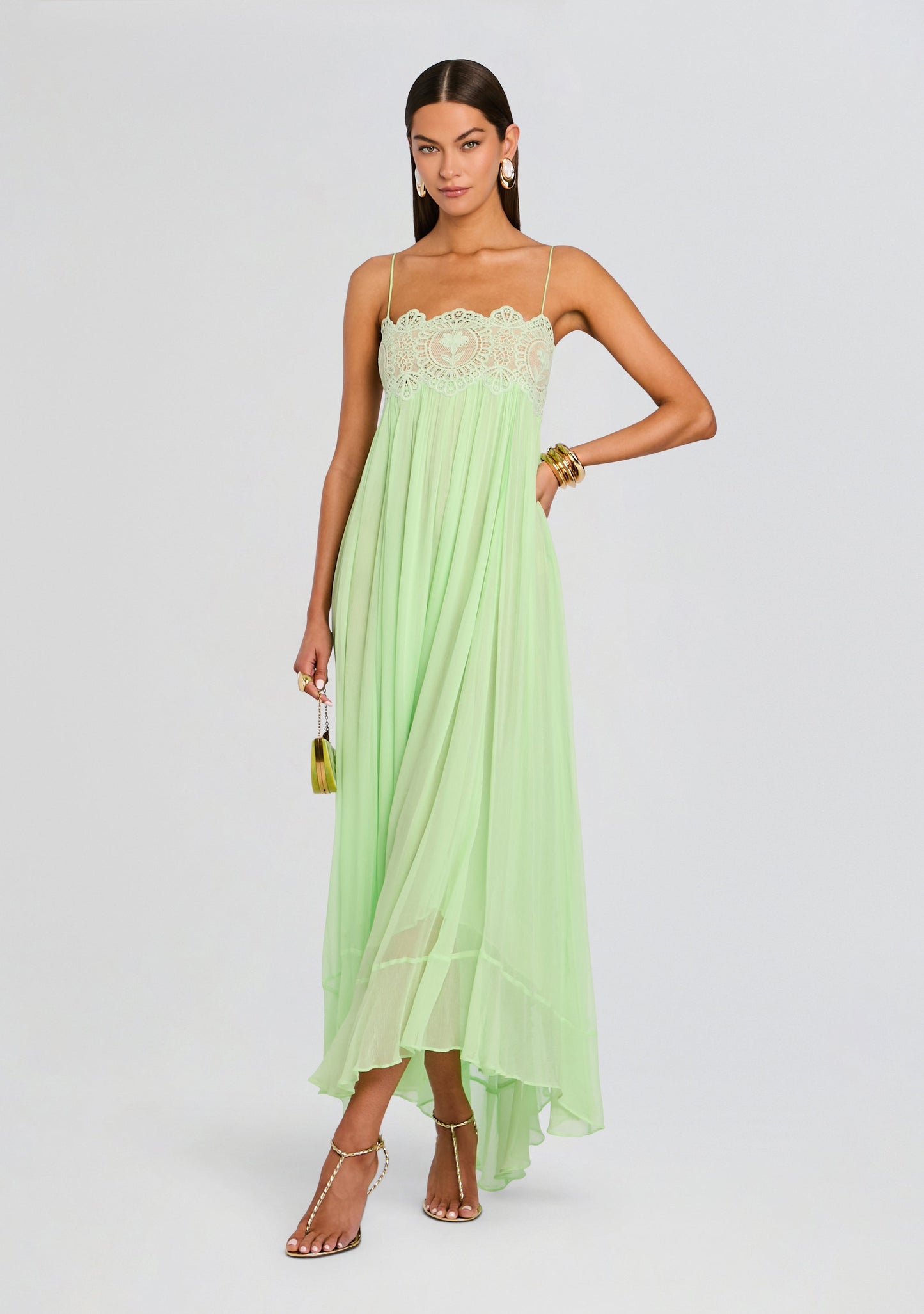 Pistachio Isadora Chiffon Midi Dress in Pistachio