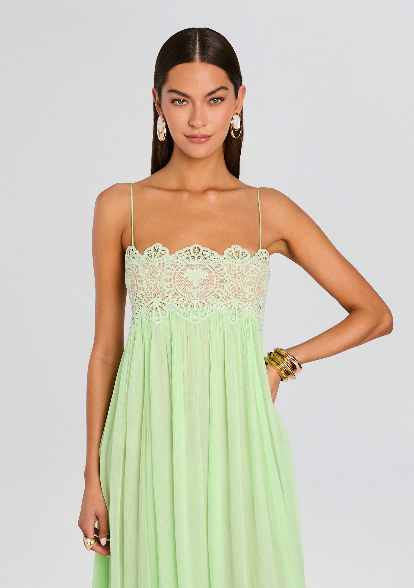 Pistachio Isadora Chiffon Midi Dress in Pistachio