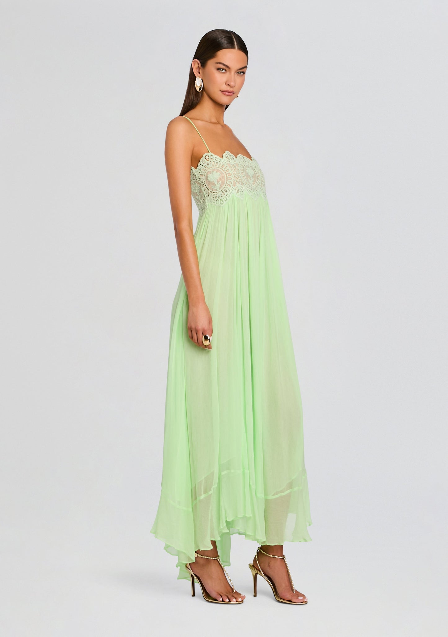 Pistachio Isadora Chiffon Midi Dress in Pistachio