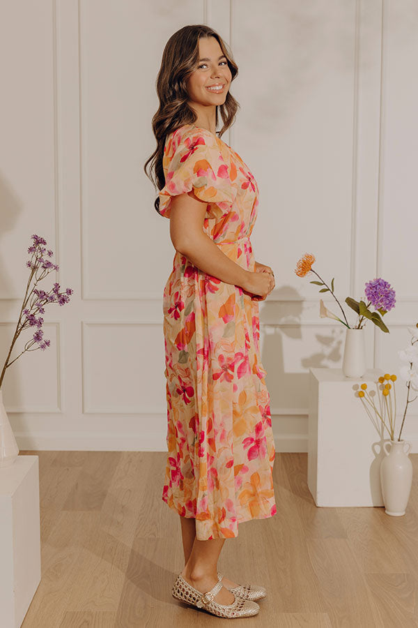 Orange Hibiscus Floral Midi Dress