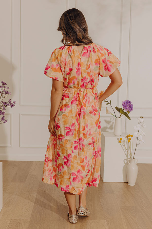 Orange Hibiscus Floral Midi Dress
