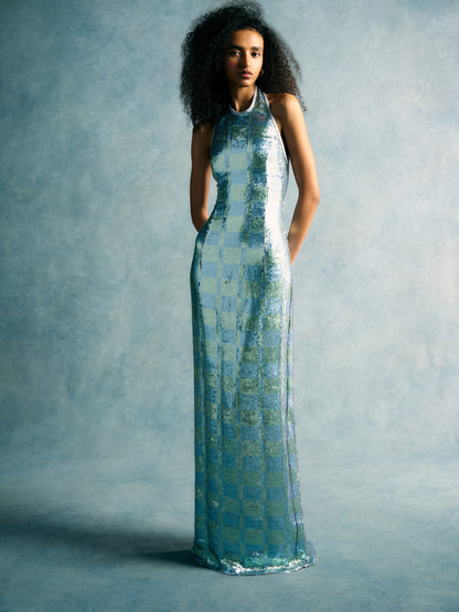 Nerine Gingham Sequin Gown