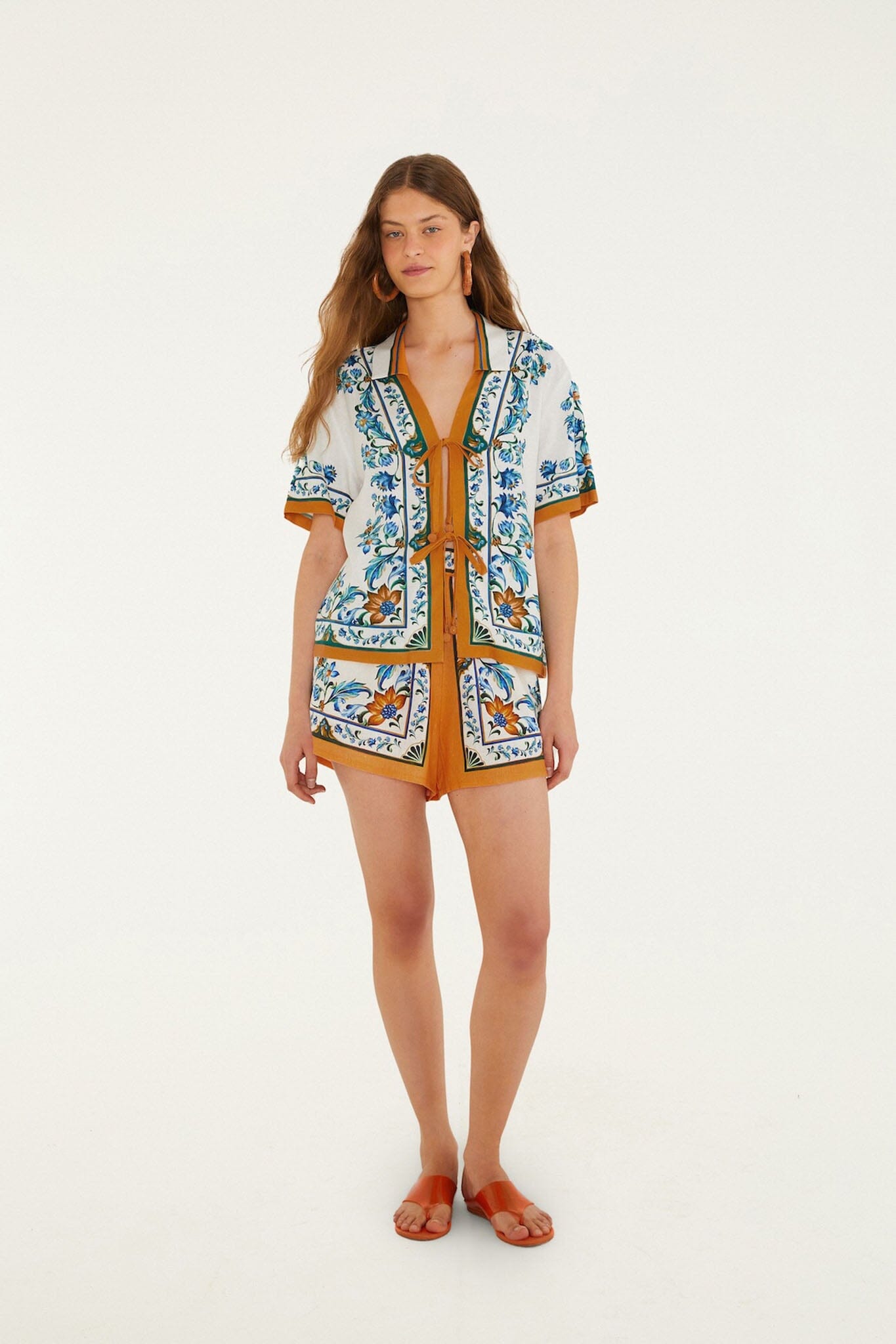 White Flora Tile Shorts Margot Linen Maxi Dress in Off-White Flora