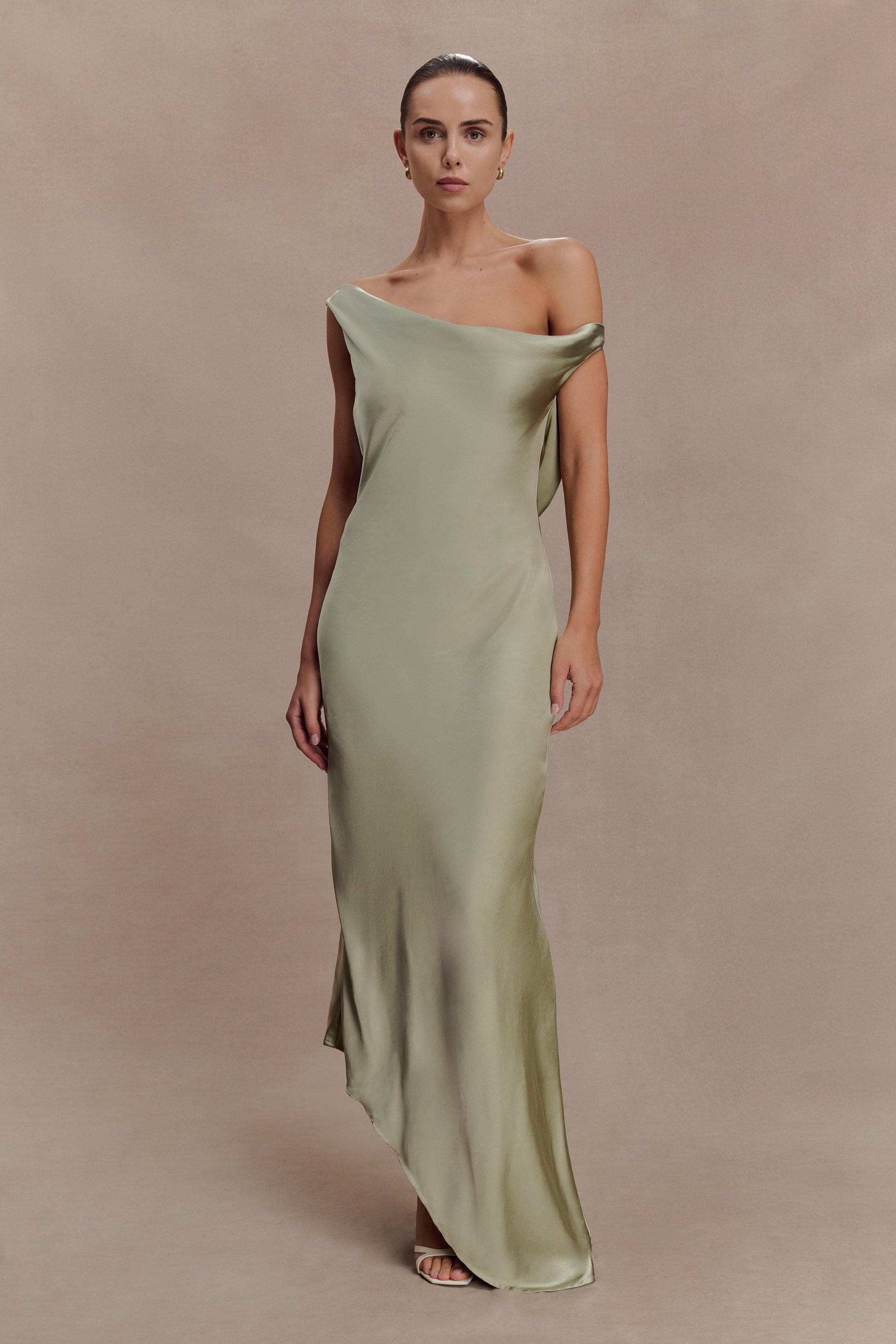 Sage Yvette Asymmetrical Slip Maxi Dress in Emerald