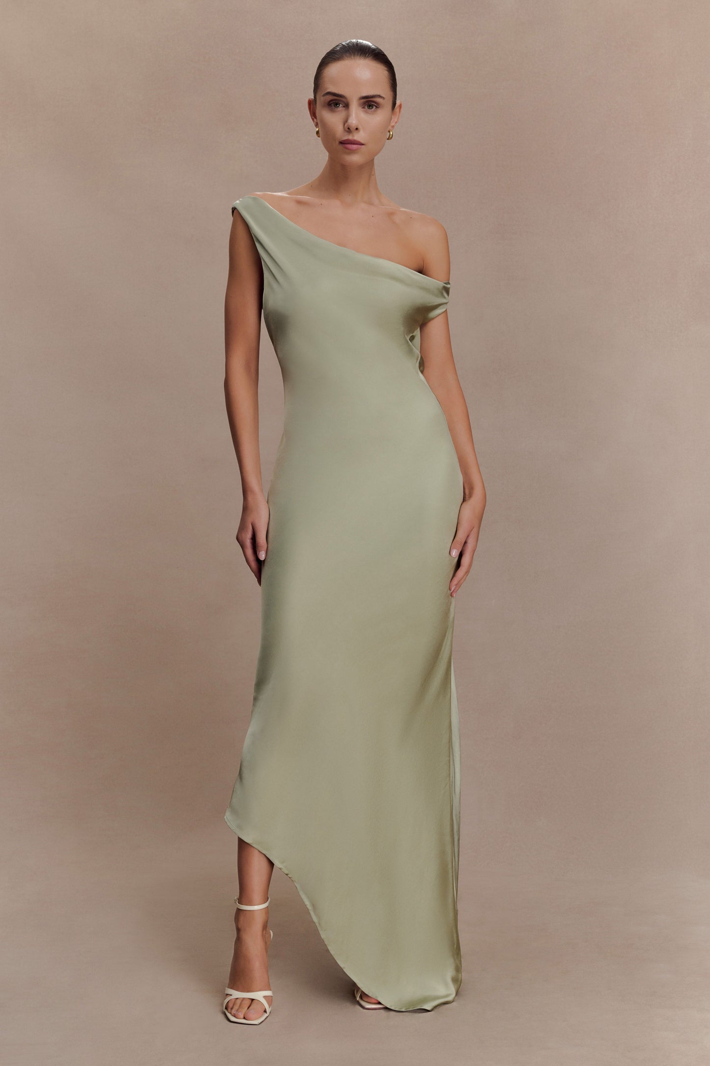 Sage Yvette Asymmetrical Slip Maxi Dress in Emerald
